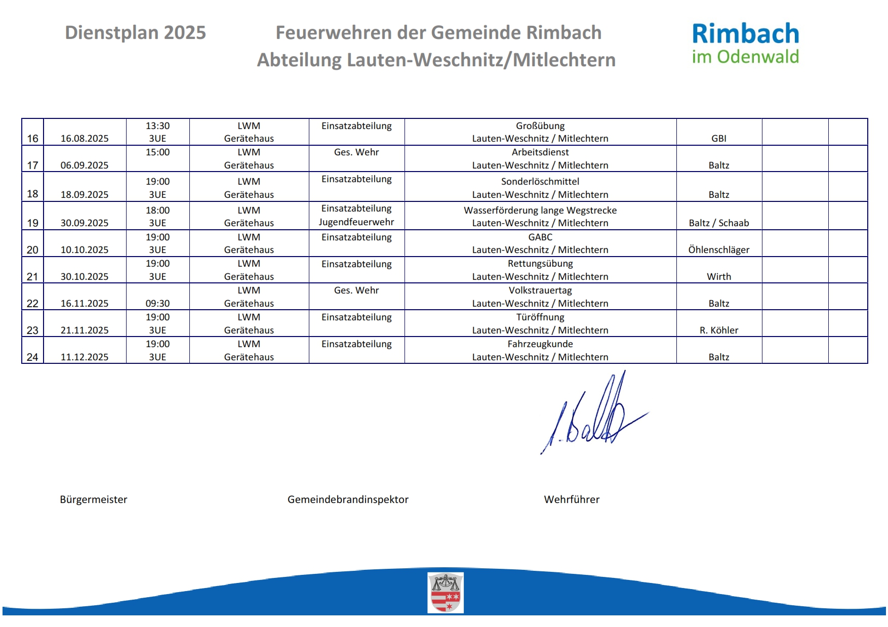 Dienstplan 2023 Feuerwehr LWM 002